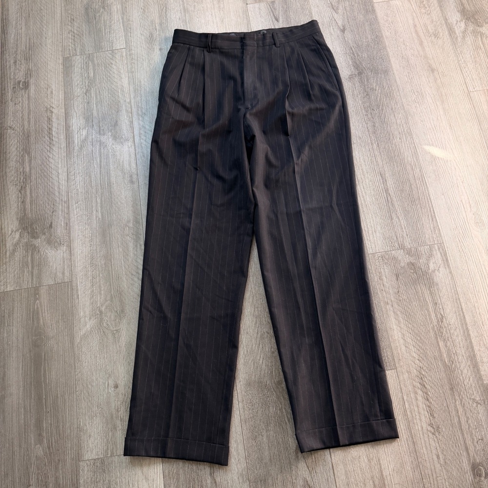 Brooks Brothers Brooksease Mens 33 Navy Pinstripe Wool Dress Pants USA Pleated